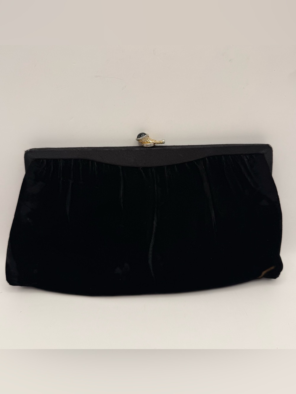 Vintage Black Velvet Evening Clutch Ornate Gold-Tone Clasp HL USA